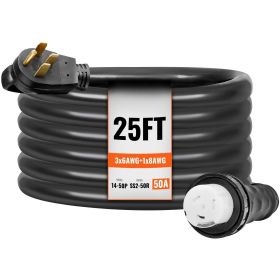 VEVOR 50 Amp Generator Cord and Power Inlet Box Kit, 25FT, NEMA 14-50P/SS2-50R STW 6/3+8/1 AWG Generator Power Cord with Twist Lock Connector
